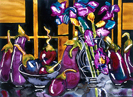 Eggplants and Iris